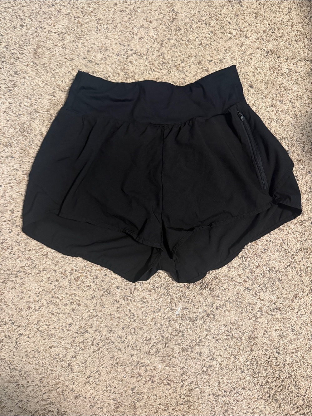 High-Waist Black Athletic Running Shorts with Side Zip Pocket